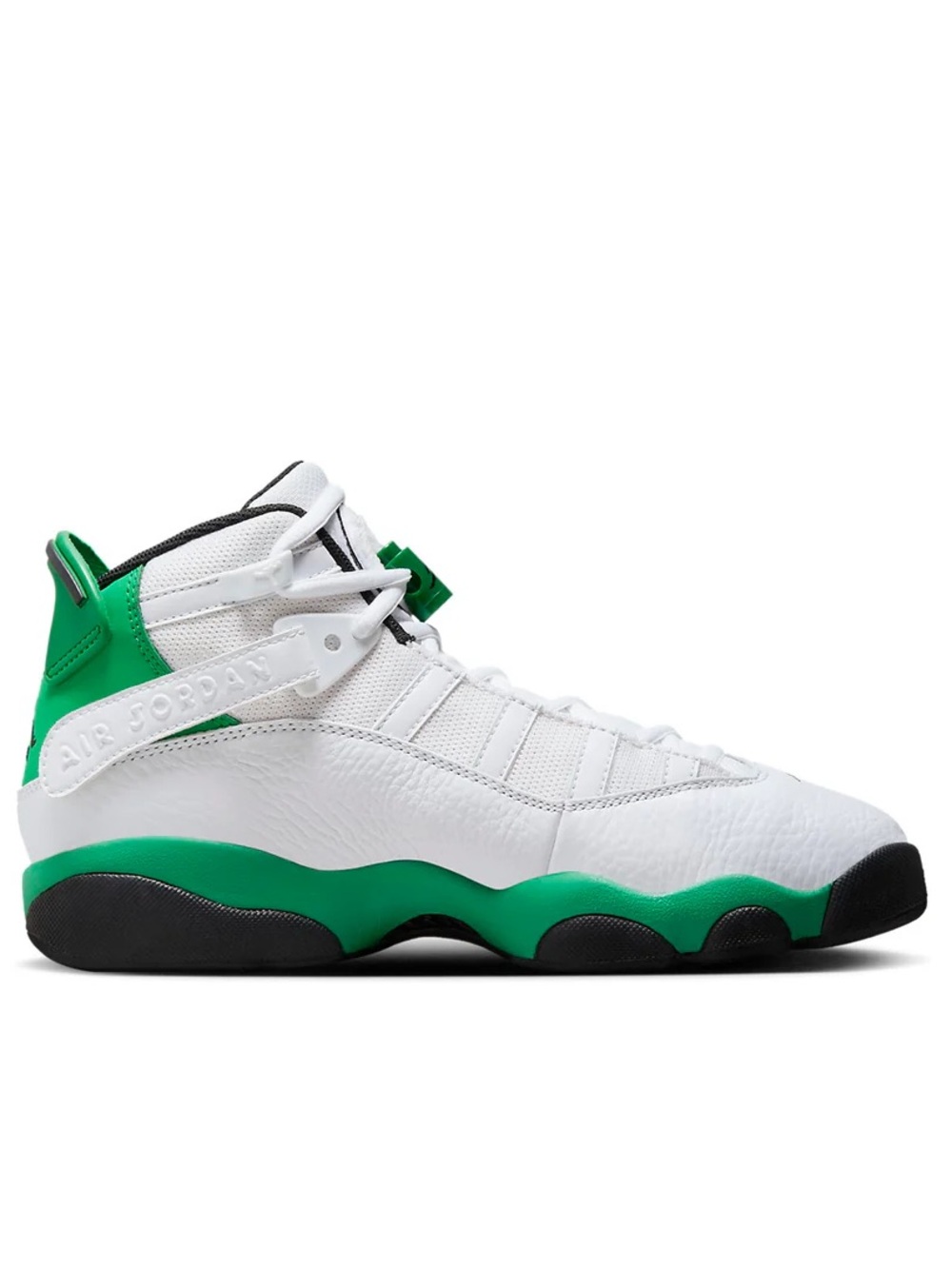 Size 6Y / 7.5W Air Jordan 6 Rings 'Lucky Green' White Sneakers, 323419-131